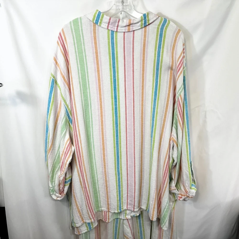 Woman Within Plus Size 30/32 Linen Set 3X Striped Linen Shirt Pants‎ Top White C - Picture 4 of 15